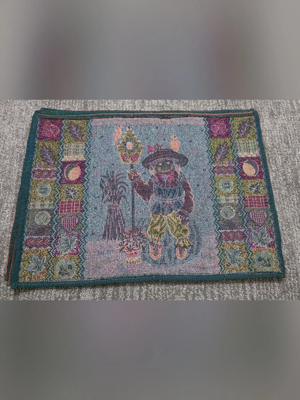 Four Tapestry Country Cottagecore Scarecrow Placemats Fall Folk Art Whimsical